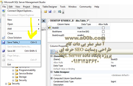 نحوه ذخیره سازی جدول در پایگاه داده SQL Server