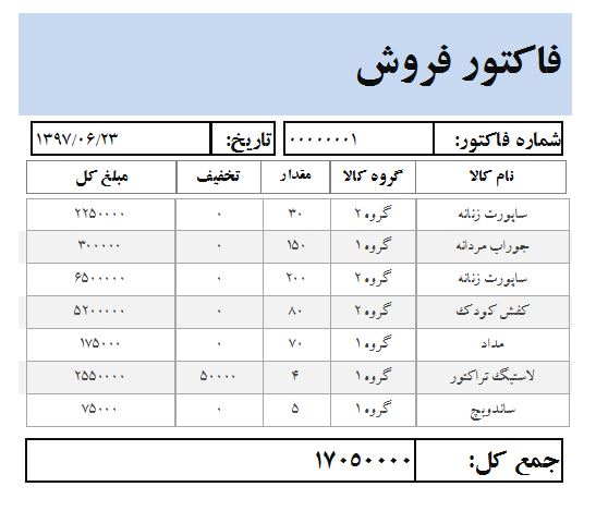 نمونه فاکتور فروش فوری فروشگاه