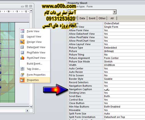 تغییر عنوان و تیتر Navigation رکوردها در اکسس